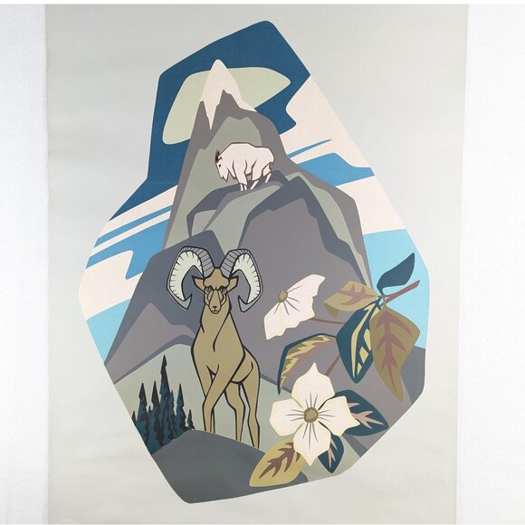Vintage Thor Hansen Serigraph on paper 14.5 x 21.5” B.C. Mountain Goats Canadian - Picture 1 of 10